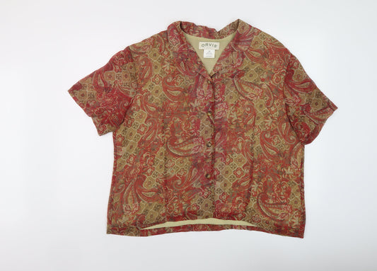 Orvis Womens Red Geometric Polyester Basic Blouse Size 20 Collared
