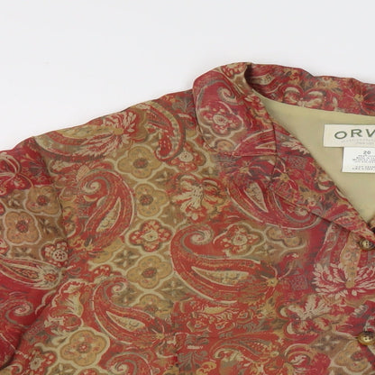 Orvis Womens Red Geometric Polyester Basic Blouse Size 20 Collared