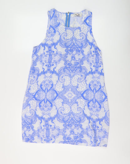 Sunny Girl Womens Blue Geometric Viscose Trapeze & Swing Size 10 Round Neck Zip