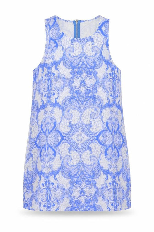 Sunny Girl Womens Blue Geometric Viscose Trapeze & Swing Size 10 Round Neck Zip