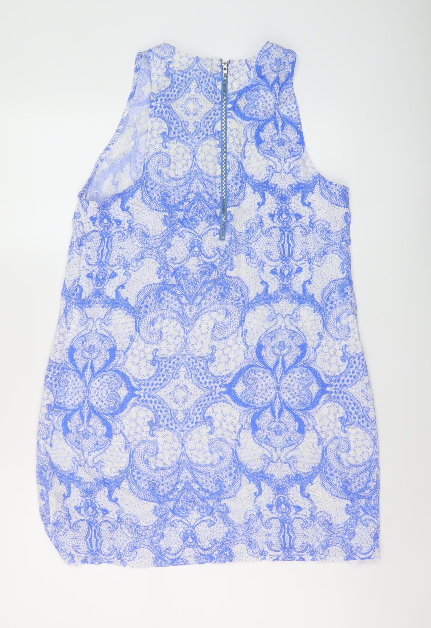 Sunny Girl Womens Blue Geometric Viscose Trapeze & Swing Size 10 Round Neck Zip