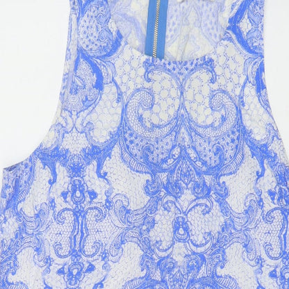 Sunny Girl Womens Blue Geometric Viscose Trapeze & Swing Size 10 Round Neck Zip