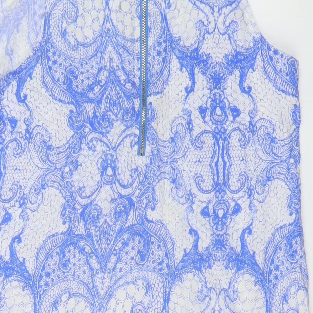 Sunny Girl Womens Blue Geometric Viscose Trapeze & Swing Size 10 Round Neck Zip