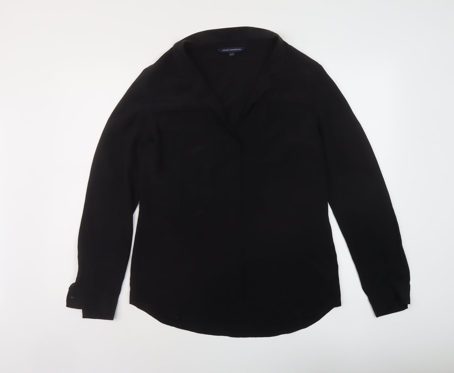 French Connection Womens Black Polyester Basic Blouse Size 12 V-Neck