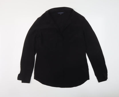 French Connection Womens Black Polyester Basic Blouse Size 12 V-Neck