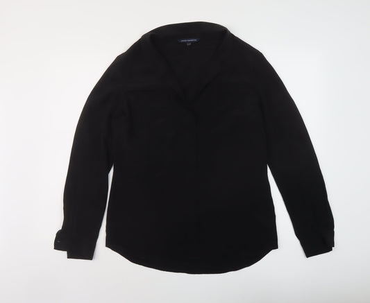 French Connection Womens Black Polyester Basic Blouse Size 12 V-Neck