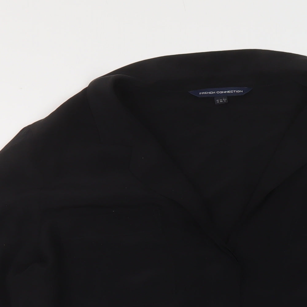 French Connection Womens Black Polyester Basic Blouse Size 12 V-Neck