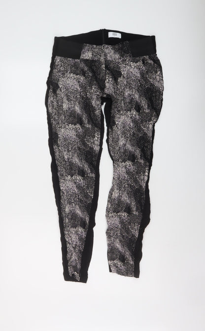 Mama-licious Womens Black Geometric Viscose Trousers Size S L27 in Regular Zip
