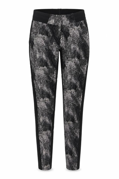 Mama-licious Womens Black Geometric Viscose Trousers Size S L27 in Regular Zip