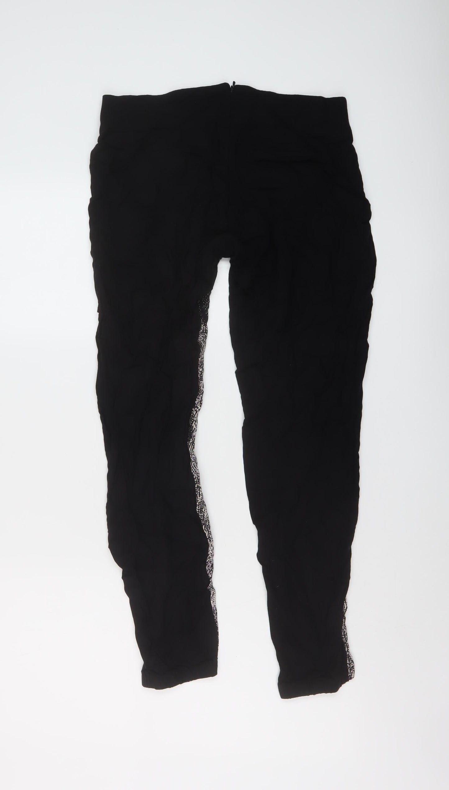 Mama-licious Womens Black Geometric Viscose Trousers Size S L27 in Regular Zip