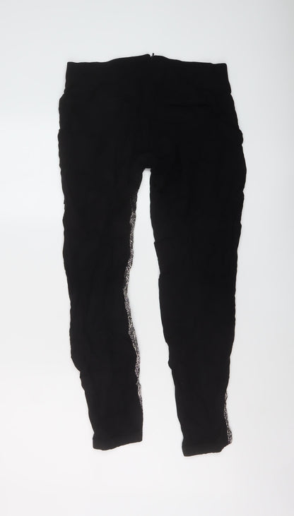 Mama-licious Womens Black Geometric Viscose Trousers Size S L27 in Regular Zip