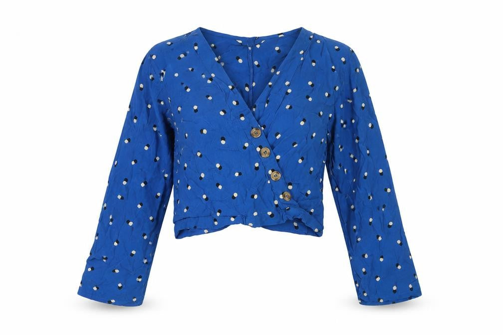 Womens UK Size 10 Miss Selfridge Blue Cropped Blouse