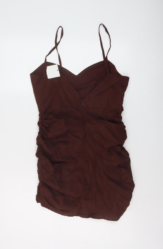 Zara Womens Brown Linen Mini Size L Sweetheart Zip
