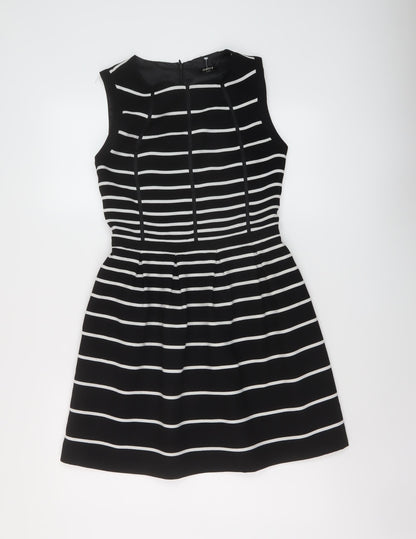 Oasis Womens Beige Striped Polyester A-Line Size 8 Round Neck Zip