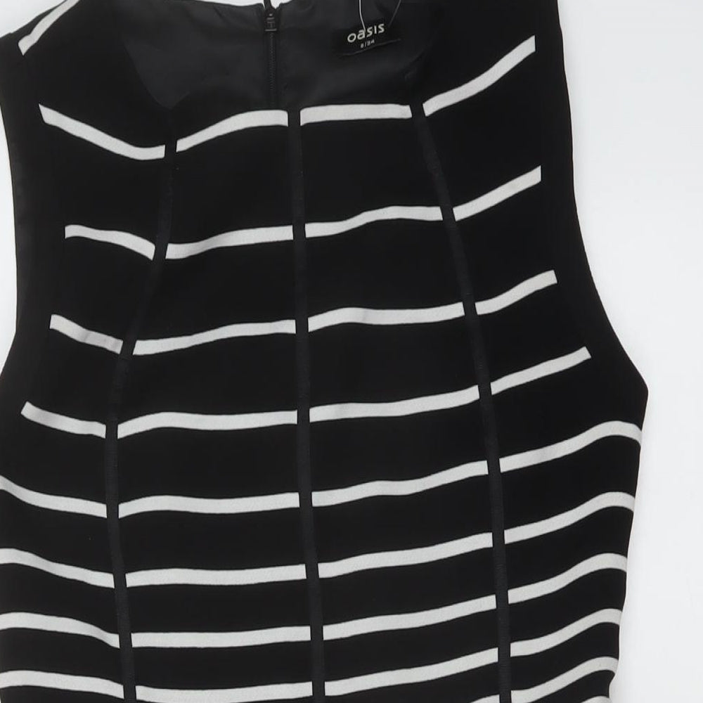 Oasis Womens Beige Striped Polyester A-Line Size 8 Round Neck Zip