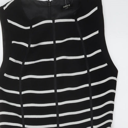 Oasis Womens Beige Striped Polyester A-Line Size 8 Round Neck Zip