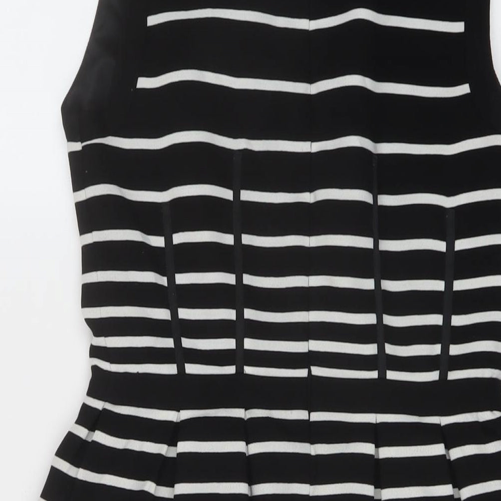 Oasis Womens Beige Striped Polyester A-Line Size 8 Round Neck Zip