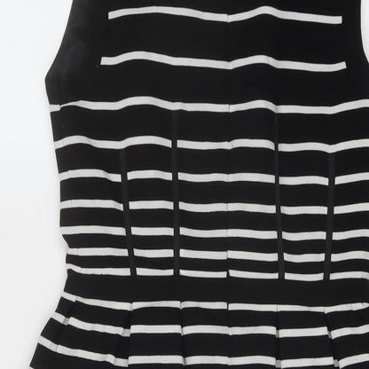 Oasis Womens Beige Striped Polyester A-Line Size 8 Round Neck Zip