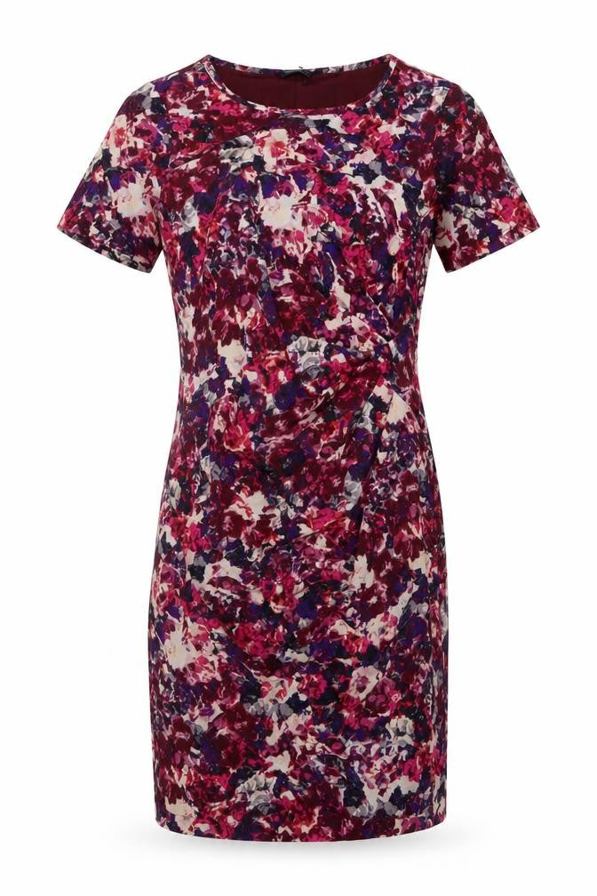 Marks and Spencer Womens Red Geometric Polyester Sheath Size 12 Round Neck Zip
