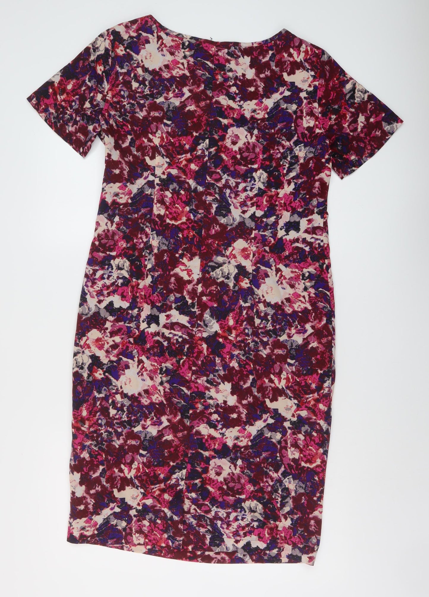 Marks and Spencer Womens Red Geometric Polyester Sheath Size 12 Round Neck Zip