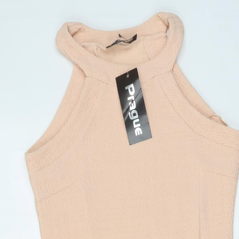 Prague Womens Pink Polyester A-Line Size 8 Round Neck Pullover