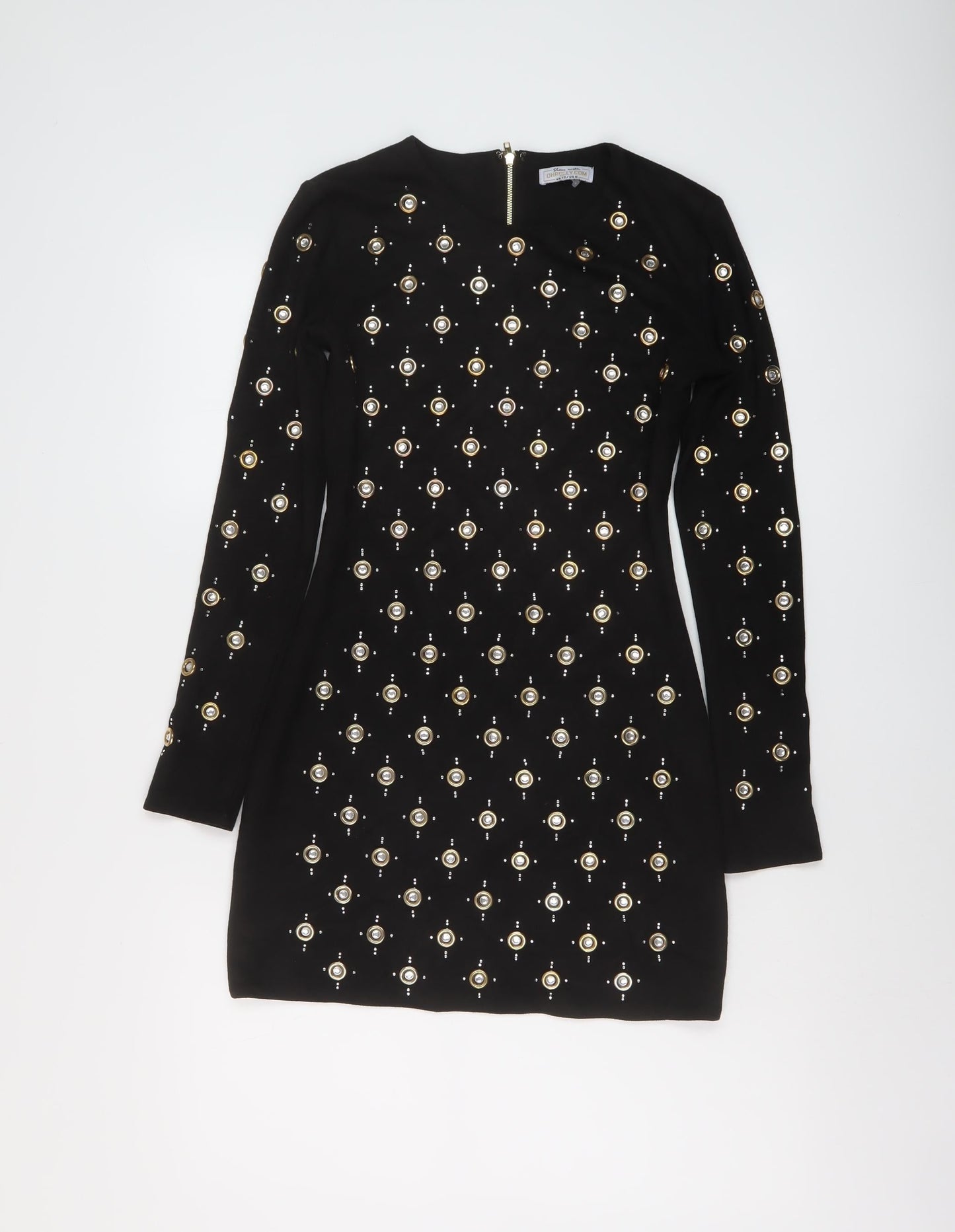 Ah Polly Womens Black Polyester Bodycon Size 10 Round Neck Zip