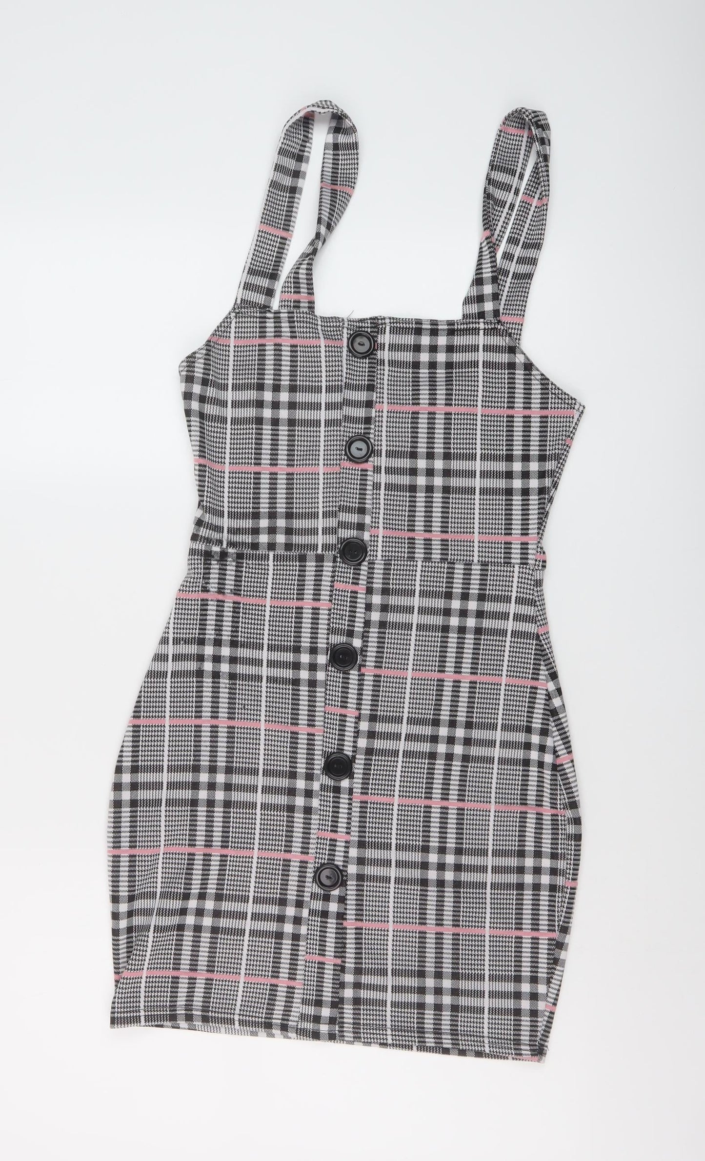 Edge Street Womens Grey Plaid Polyester Mini Size 10 Square Neck Pullover