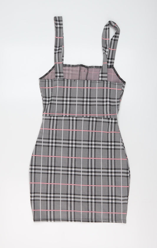 Edge Street Womens Grey Plaid Polyester Mini Size 10 Square Neck Pullover
