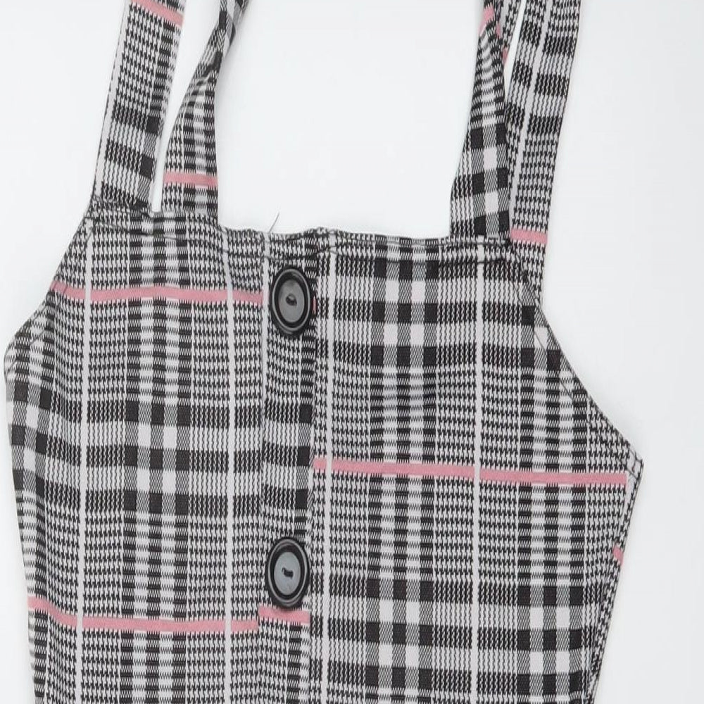 Edge Street Womens Grey Plaid Polyester Mini Size 10 Square Neck Pullover