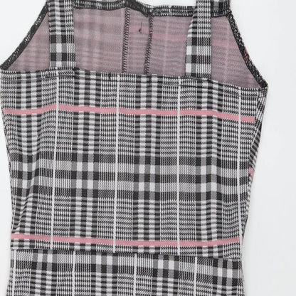Edge Street Womens Grey Plaid Polyester Mini Size 10 Square Neck Pullover