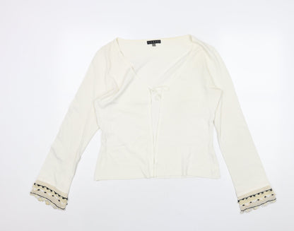 Coast Womens Ivory V-Neck Acrylic Cardigan Jumper Size 14 - Frill Crochet Sleeve