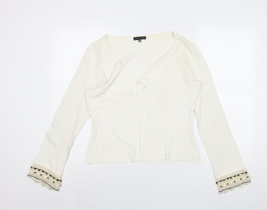Coast Womens Ivory V-Neck Acrylic Cardigan Jumper Size 14 - Frill Crochet Sleeve