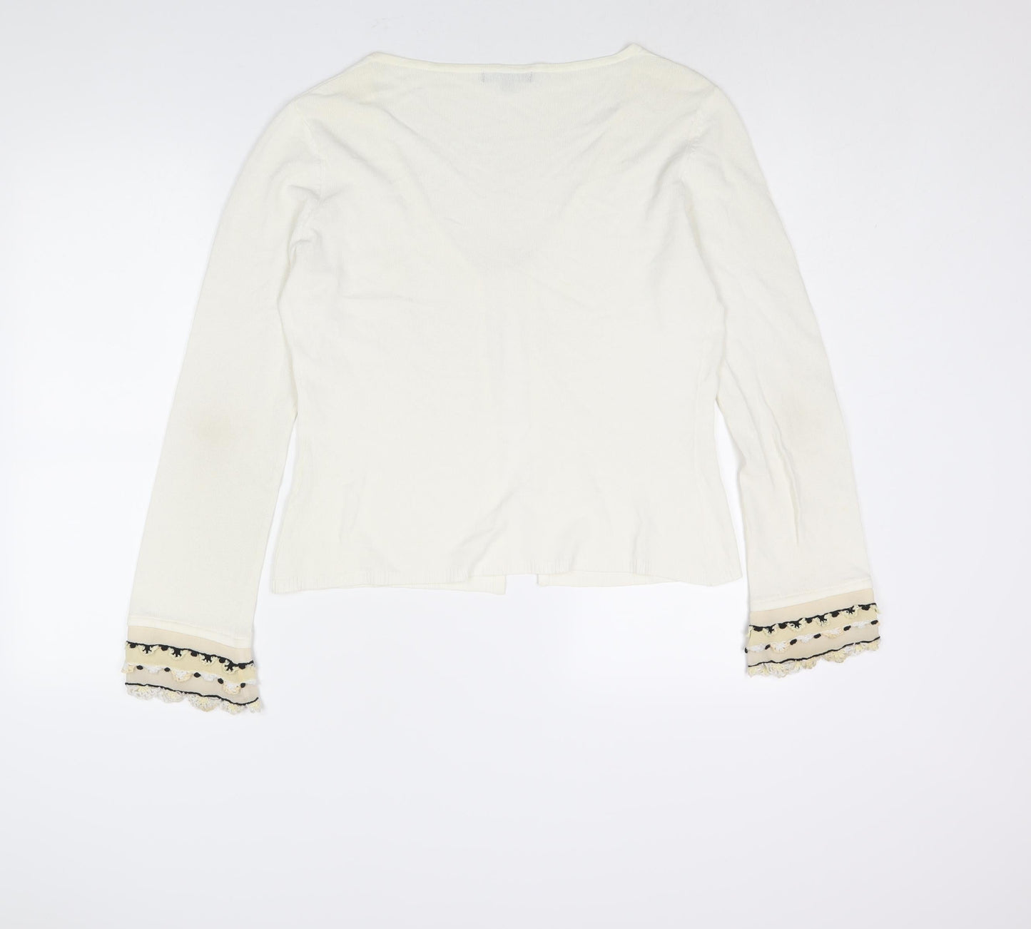 Coast Womens Ivory V-Neck Acrylic Cardigan Jumper Size 14 - Frill Crochet Sleeve