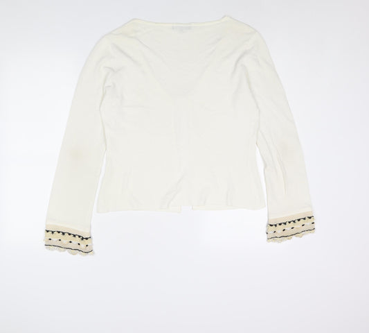 Coast Womens Ivory V-Neck Acrylic Cardigan Jumper Size 14 - Frill Crochet Sleeve