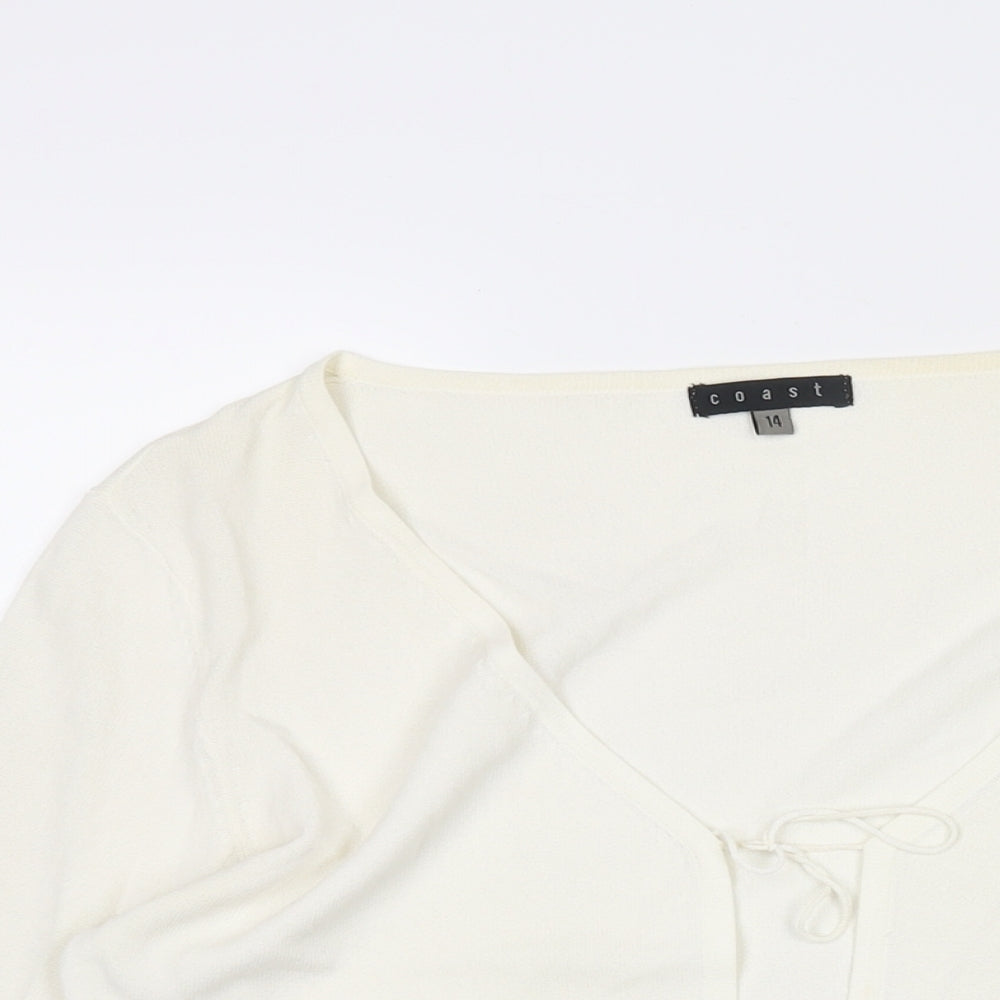 Coast Womens Ivory V-Neck Acrylic Cardigan Jumper Size 14 - Frill Crochet Sleeve