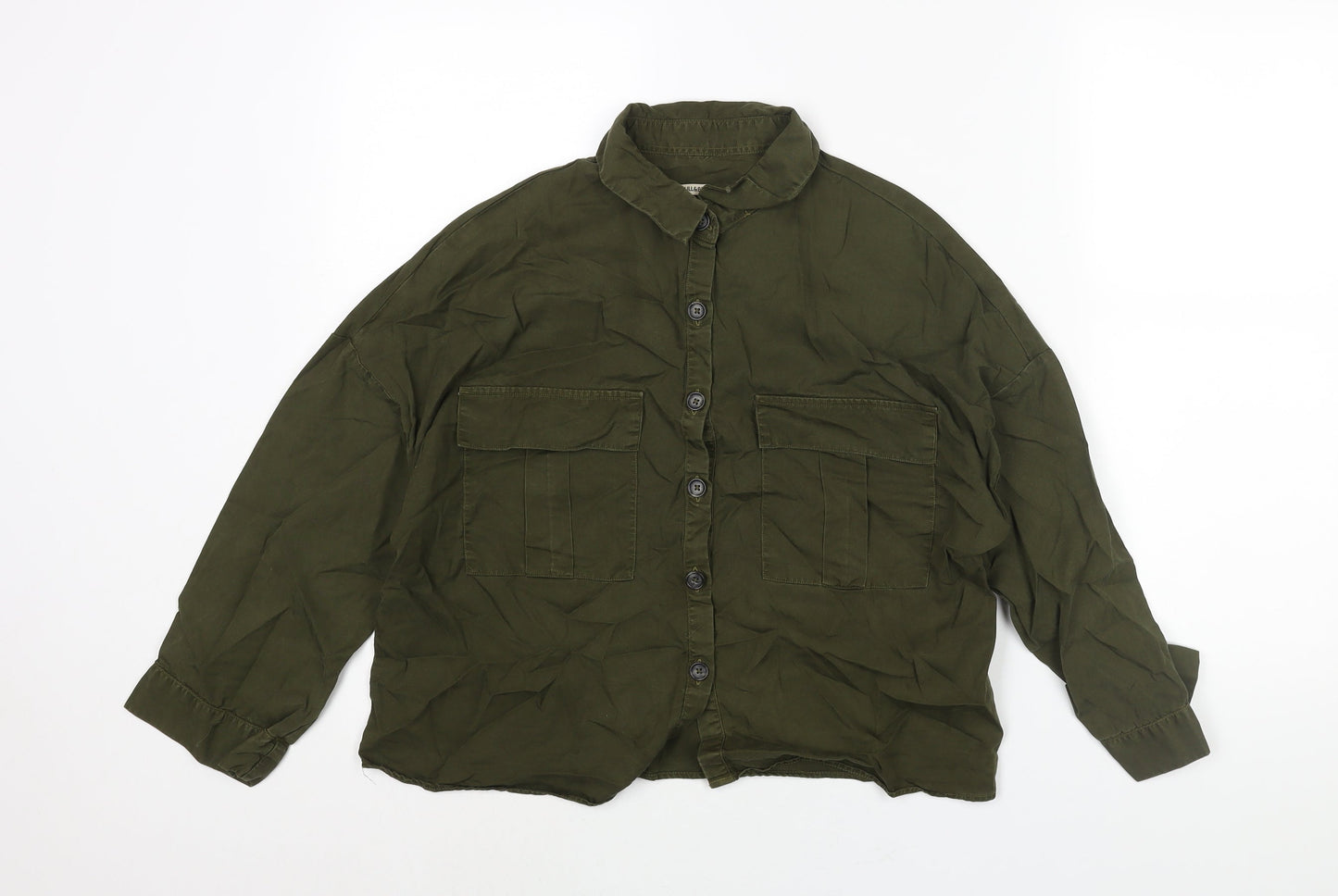 Womens UK Size S Pull&Bear Green Basic Button-Up