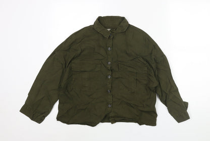 Womens UK Size S Pull&Bear Green Basic Button-Up