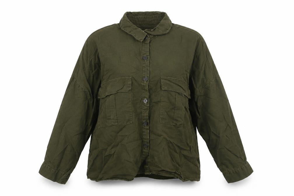 Womens UK Size S Pull&Bear Green Basic Button-Up