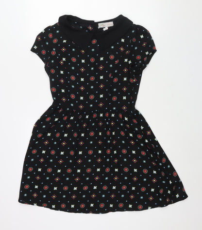 Cameo Rose Womens Black Geometric Polyester A-Line Size 10 Collared Zip