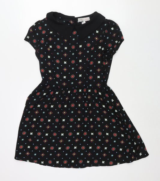 Cameo Rose Womens Black Geometric Polyester A-Line Size 10 Collared Zip
