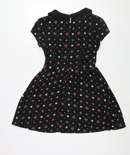 Cameo Rose Womens Black Geometric Polyester A-Line Size 10 Collared Zip
