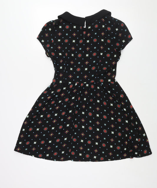 Cameo Rose Womens Black Geometric Polyester A-Line Size 10 Collared Zip