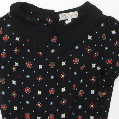 Cameo Rose Womens Black Geometric Polyester A-Line Size 10 Collared Zip