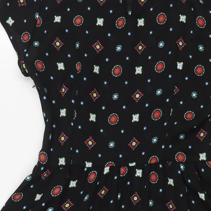 Cameo Rose Womens Black Geometric Polyester A-Line Size 10 Collared Zip