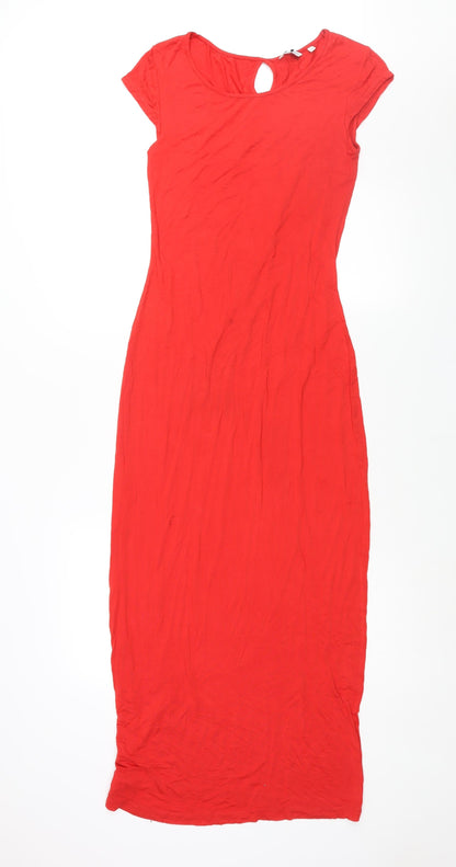Cover Story Womens Red Viscose Maxi Size M Round Neck Button