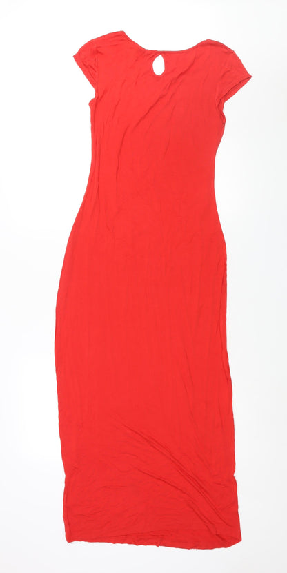 Cover Story Womens Red Viscose Maxi Size M Round Neck Button