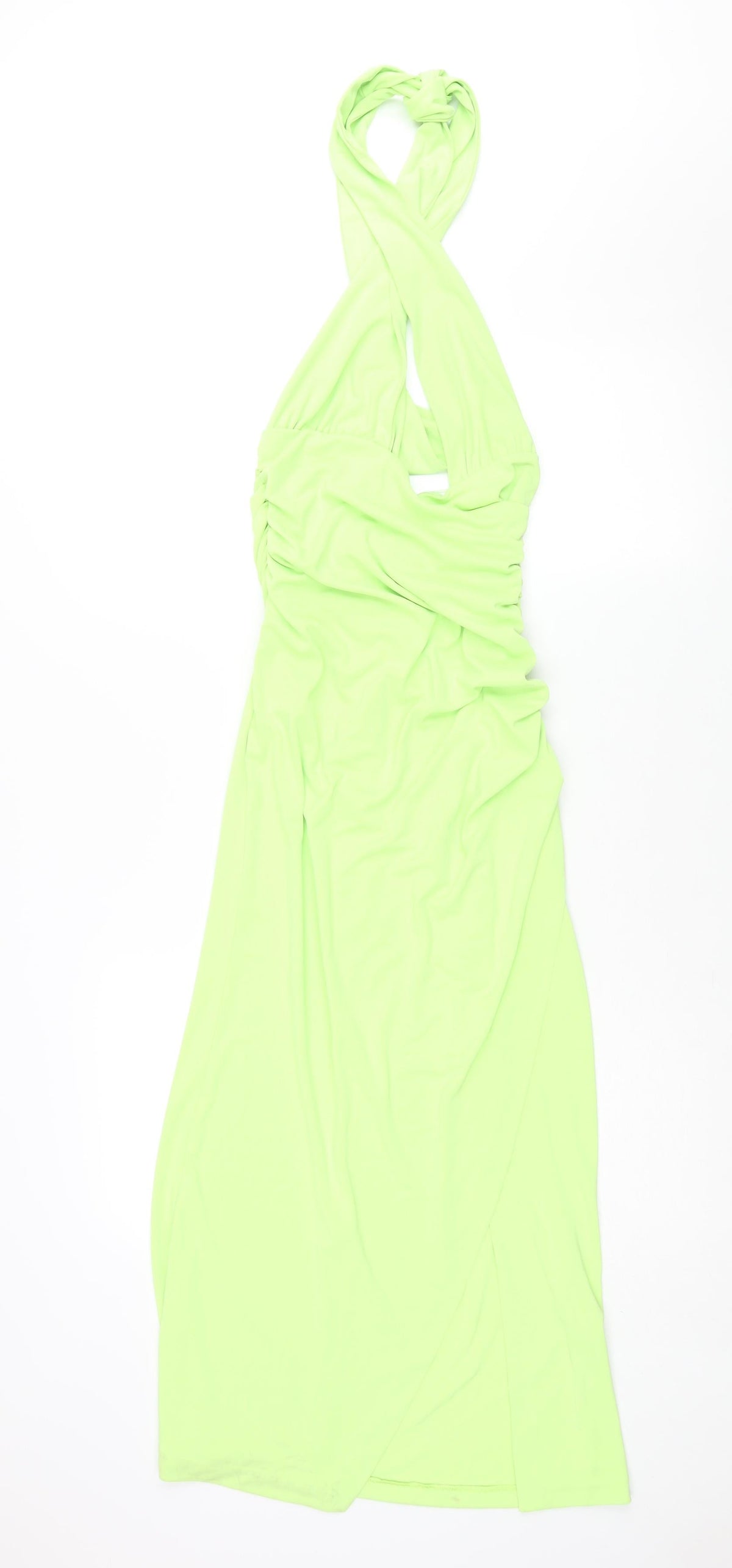 Zara Womens Green Polyester Maxi Size M Halter Tie - Rouched