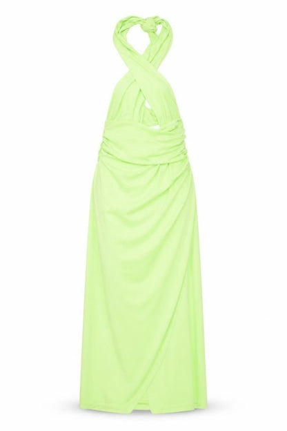 Zara Womens Green Polyester Maxi Size M Halter Tie - Rouched