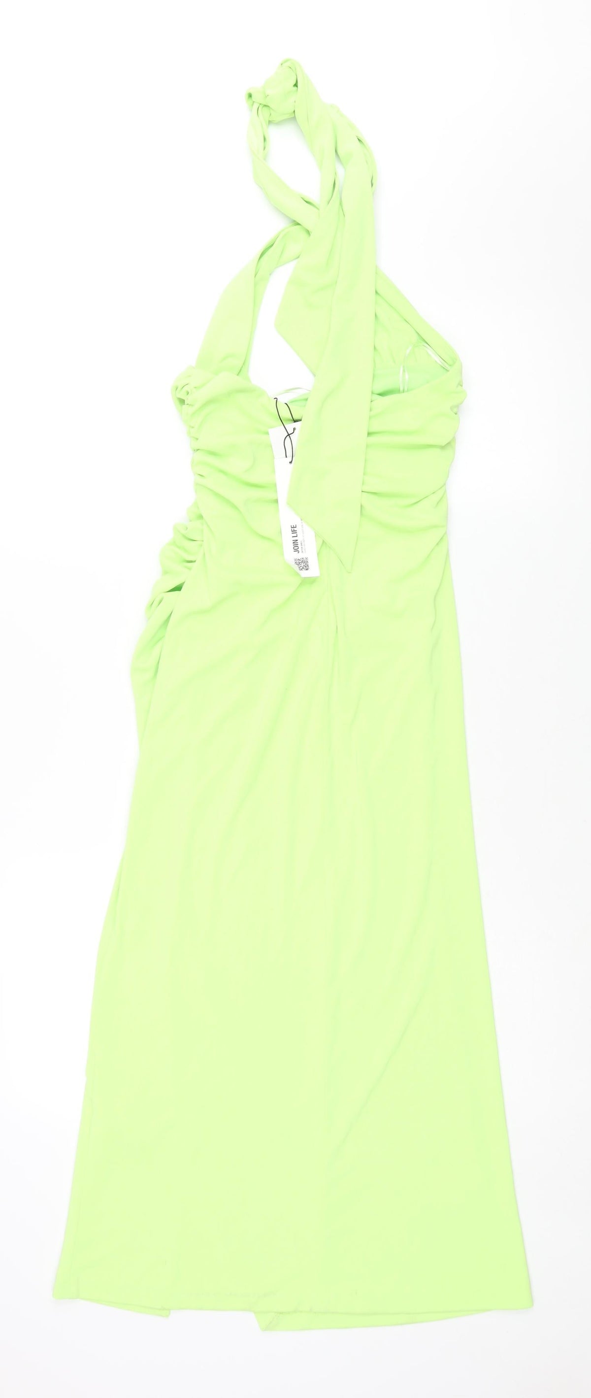 Zara Womens Green Polyester Maxi Size M Halter Tie - Rouched