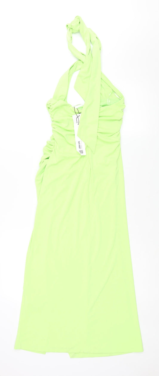 Zara Womens Green Polyester Maxi Size M Halter Tie - Rouched